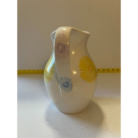 Spring Farmhouse White Floral Art Ware Pitcher Hand Painted Flower Design Vtg - Picture 7 of 16